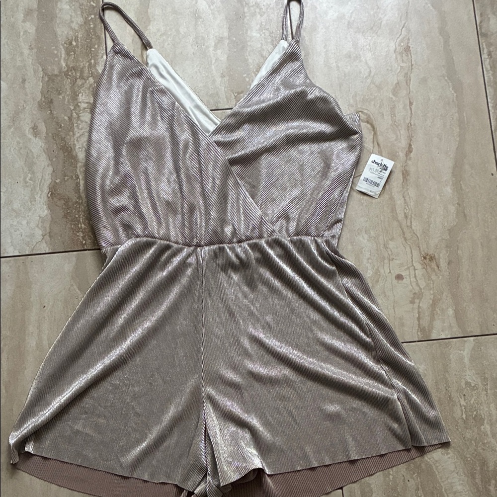 MOTHER’S DAY ROMPER Charlotte Russe Metallic Mauve Wrap Romper